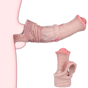 FAAK Hautfarbener Pferdepenis-Sleeve Hohler Pferdedildo Dickes Kondom Wiederverwendbares Kondom Penisring-Sleeve Sex-Verstärker für Männer - Product Image 1