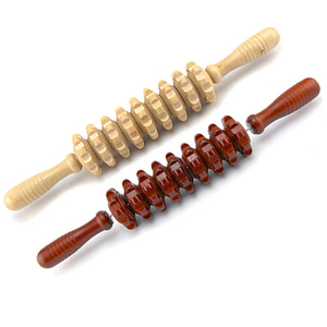 Masajeador de palos de bambú de madera natural Masajeador trasero de cuerpo de cuello de 9 rodillos - Product Image 1