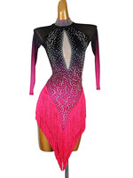 Nouvelle Robe de Danse Latine 2026 LQ506 pour Adulte, Taille Empire, en Spandex, Longueur Thé, avec Pompons, pour Compétition et Spectacle