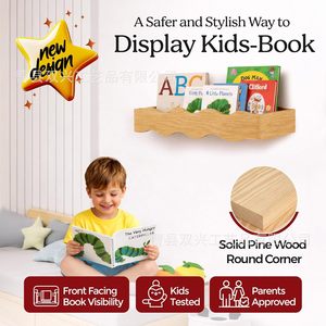 <b>Pine</b> Wood Children's Bookshelf Wall Mounted Floating <b>Shelf</b> For Kids Picture Books Storage 2 Tier - Product Image 3