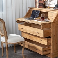 Bureau de style campagnard en chêne blanc avec tiroirs, commode de secrétaire, table d'écriture