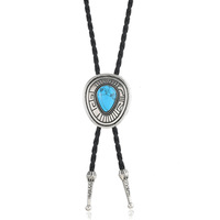 Collier Bolo Tie Bestseller pour Femmes et Hommes, Bijou Western Cowboy, Cordon en Cuir PU avec Turquoise Géométrique