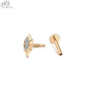 Pendientes de Diseño Simple y Elegante, Venta al Por Mayor, Oro Sólido de 14K, Diamante Natural, Pendientes Finos de un Solo Diamante - Product Image 4