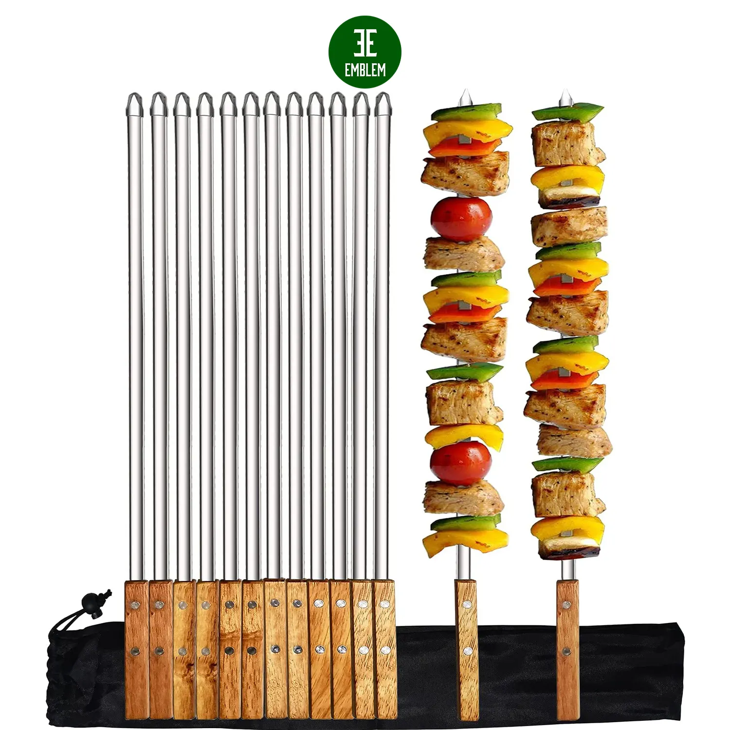 12 Pack Kebab Brochettes 22 Pouces Acier Inoxydable Griller Barbecue Brochette Réutilisable Barbecue Brochettes Plat Bâton avec Manche En Bois