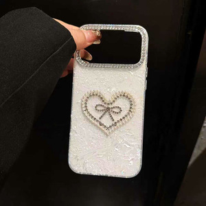 เคสโทรศัพท์มือถือลายคริสตัลหินอ่อน IMD รูปหัวใจประดับโบว์เพชร สำหรับ iPhone 17 pro max 16 15 14 13 12  สำหรับสาวๆ - Product Image 3