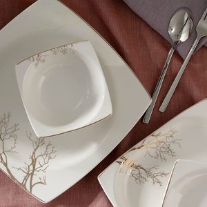 Service <span class=keywords><strong>de</strong></span> table en porcelaine fine 49 pièces, pour <span class=keywords><strong>8</strong></span> <span class=keywords><strong>personnes</strong></span>, avec détails dorés - Product Image 2
