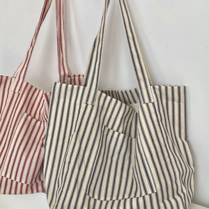 Bán buôn sọc vải <span class=keywords><strong>Tote</strong></span> Túi với dây kéo đóng cửa công suất lớn cho mua sắm du lịch phòng tập thể dục và làm việc sử dụng hàng ngày - Product Image 1