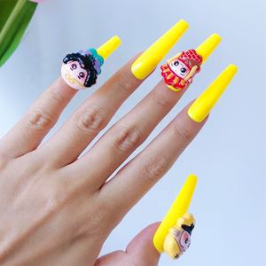 米米女士3D设计超长棺材ABS手工压入式指甲尖24pcs旅程西悟空可重复使用人造 - Product Image 2