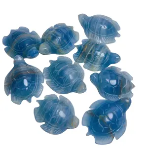 Hoge Kwaliteit Natuurlijke Zeldzame Kristal Edelsteen Hand Gesneden Groothandel Blauwe Onyx Zeeschildpad