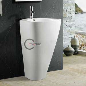 White Sink Free Standing <b>Basin</b> Bathroom One Piece Ceramic Pedestal Wash <b>Basin</b> - Product Image 1