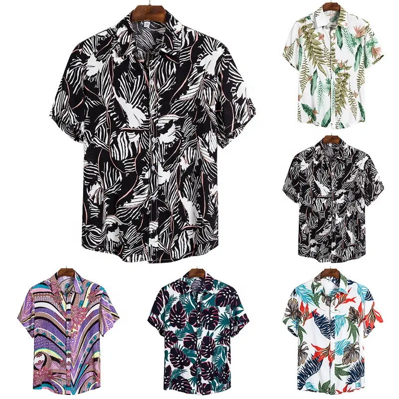 Full Sublimation Printing Herren Hawaii hemd 4-Wege-Stretch Kurzarm Button Down Kragen Strand Tropical Aloha Shirts