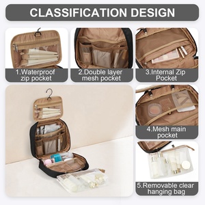 Large Capacity Portable Bathroom Hanging Washbag with Zipper Closure Waterproof Cosmetic Makeup Storage Travel Toiletry Bag Hook - Product Image 4