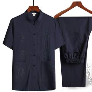 Chemise d'été pour <span class=keywords><strong>homme</strong></span> style Tang, <span class=keywords><strong>Hanfu</strong></span> chinois avec boucle chinoise, grande taille, à manches courtes, pour papa, grand-père, personnes d'âge moyen et âgées - Product Image 2