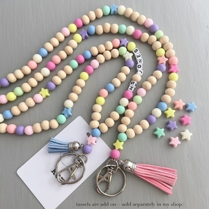 New Arrive Diy Letter Name Wooden Beads Other Lanyards Soft Silicone Round Star Beads Lanyards Key Chain for Gifts