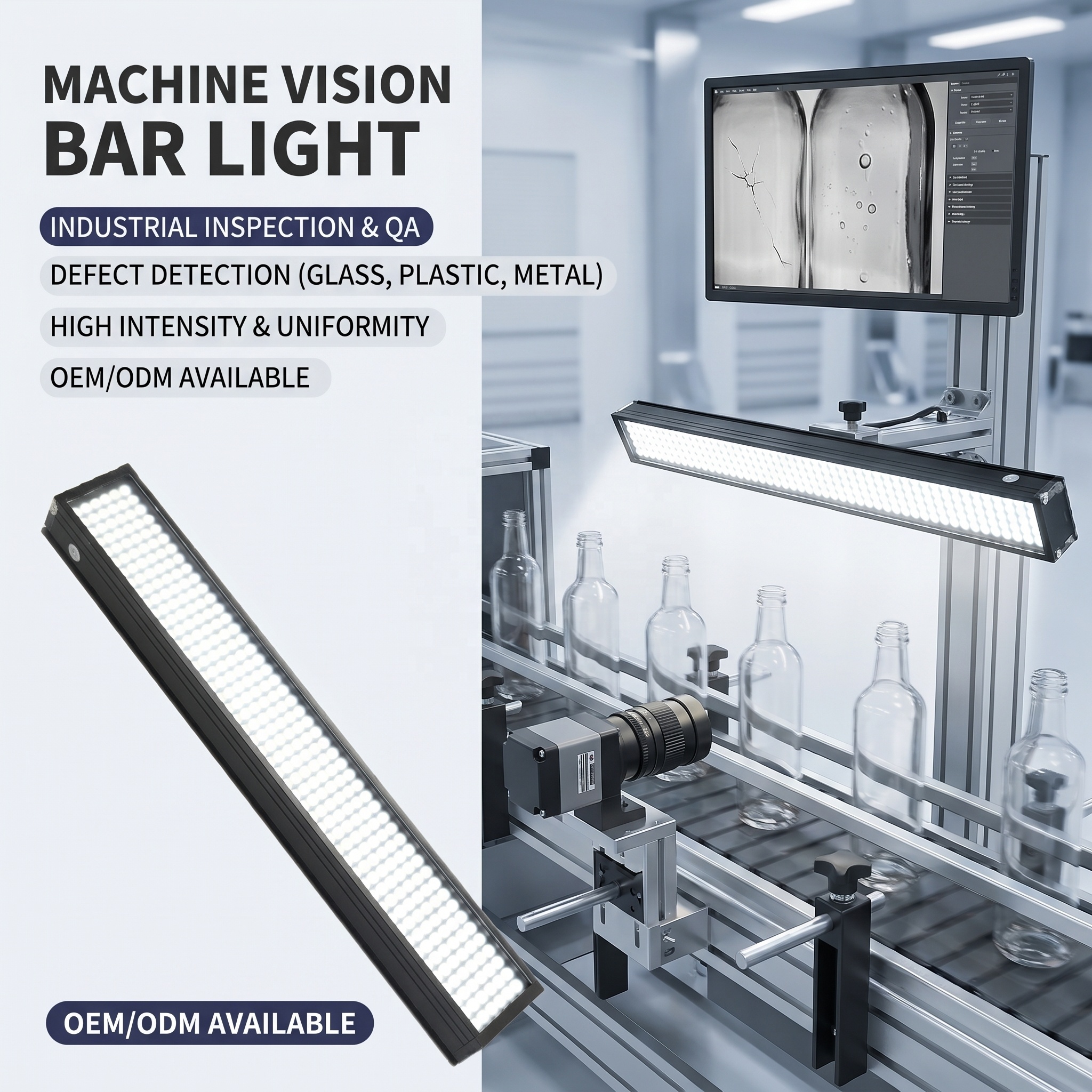 Industrial Machine Vision LED Working Light 450*32mm Dimmable Bar Light Direct Illumination Intelligent Character Recognition DC