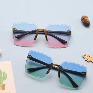 Children Square Fashion Metal Rimless Kids Pink Ocean Lens Sunglasses 2024 Trendy Glasses Anti UV 400 Women Unisex Mirror