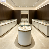 Comptoir de présentation de bijoux Maxsen, fabrication professionnelle sur mesure, luxe moderne, verre trempé LED, métal blanc, facile à nettoyer