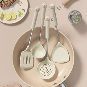 Bestes 5-teiliges Silikon-Kochset Edelstahlgriff Kochen antihaftbeschichteter Pfannen-Spatula-Lahlwürfelschneid-Lebensmittelclip