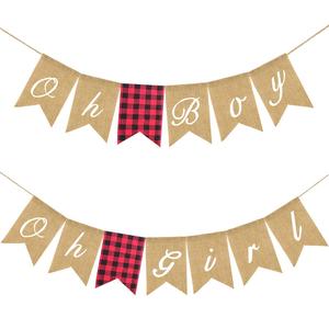 لافتة كتان 'أوه بوي' وعلم 'أوه جيرل' ومستلزمات حفلات أعياد الميلاد 'أوه بيبي' وديكورات حفلات استقبال المولود - Product Image 1