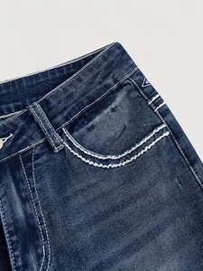Fashion Women Flare Denim Pants Embroidery Back Pockets Rhinestone Decor All Season Ladies Long <b>Jeans</b> - Product Image 4