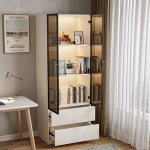 Wholesale Modern Wooden Panel Kitchen <strong>Cupboard</strong> Glass Display Showcase LED Drawer Storage Home Bar Entry Cabinet - Product Image 2