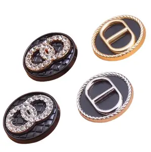 C D Diamond Studded Button Jacket Button Accessories Circular Versatile Black Coat Sweater Decoration Metal Buttons