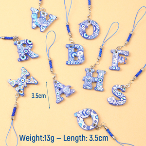 Llavero de resina con ojo turco azul y letras del alfabeto, con tortuga marina, estilo bohemio, para decoración de bolsos, venta al por mayor - Product Image 1