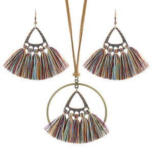 Bohemian Tassel <b>Necklace</b> And Earring <b>Set</b> Alloy Antique <b>Silver</b> Plated Women's Party Jewelry Fashion <b>Set</b> - Product Image 5