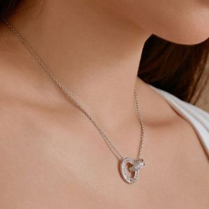 Collar con Colgante de Doble Círculo Entrelazado de Plata de Ley Hipoalergénica con Circonita Cúbica 5A de Dylam Fine Jewelry para Mujer - Product Image 5