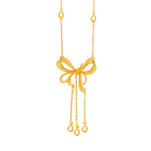 Ribbon Bow Necklace Sand Gold Pendant Tassel Clavicle Chain For Women Party Jewelry Zinc Alloy - Product Image 4