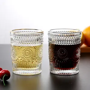 Vaso de cristal Vintage para beber jugo de leche, vaso de vidrio con relieve, para Navidad, girasol, copa de vino sin tallo, barato