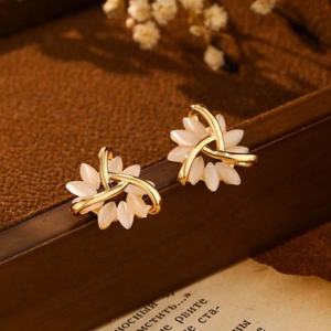 ต่างหูแบบติดหูทรงดอกทานตะวันประดับด้วยหินตาแมวทรงเรขาคณิตสีทองแดง ดีไซน์หรูหราสำหรับผู้หญิง ชุบทอง 18K เรียบง่าย ทันสมัย ใช้งานได้หลากหลาย - Product Image 1