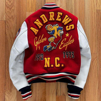 Fabricant OEM Logo personnalisé Broderie de manches en cuir Noir Couple College Baseball Veste pour hommes Letterman Crop Varsity Jacket