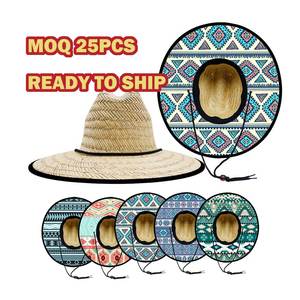 Chapeau de sauveteur en paille unisexe à motif aztèque imprimé par sublimation, prêt à être expédié, protection solaire UV pour la plage - Product Image 1