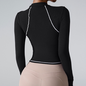 Camiseta Esportiva Feminina de Manga Longa Slim Nova para Corrida ao Ar Livre e Yoga, Top Feminino com Estilo Color Clash Nude - Product Image 6