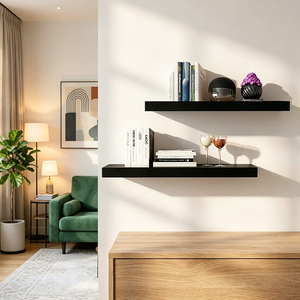 Étagères flottantes rustiques personnalisables en bois massif à bords naturels avec support invisible, double niveau, murales, lot de 2 de 36 pouces pour salon - Product Image 4