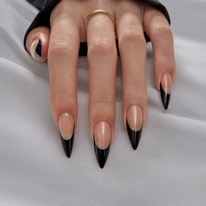 XCOATTIPS Uñas Artificiales al por Mayor, Estilo Stiletto Largo, Gel Suave, Negras Francesas, Puntas X Coat Hechas a Mano, Uñas Postizas Adhesivas - Product Image 2