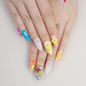 Presse sur les ongles faite à la main réutilisable de luxe personnalisé 10 pièces Amande 3d Fleur vente en gros de <span class=keywords><strong>faux</strong></span> ongles avec de la colle - Product Image 6