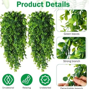 Guirlande artificielle d'eucalyptus 75 cm, décoration murale verte suspendue, bouquet de plantes en plastique - Product Image 2