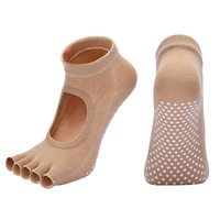 Calcetines de yoga sin dedos antideslizantes para pilates, ballet, danza, entrenamiento descalzo, calcetines de algodón de 5 dedos abiertos para mujer