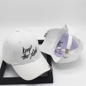 남자 여자 힙합 모자 철 반지와 체인 수 놓은 편지 야구 모자 - Product Image 4