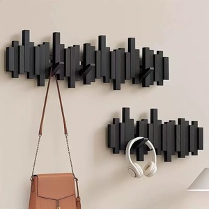 Solid wood, no-drill coat hooks for home use, including living room and bedroom <b>clothes</b> and bags. Simple <b>wall</b>-<b>mounted</b> coat rack. - Product Image 5