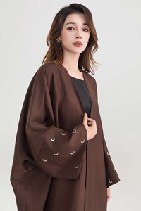 <span class=keywords><strong>Abaya</strong></span> <span class=keywords><strong>Kimono</strong></span> Modeste pour Femmes Musulmanes avec Broderie en Forme de Croissant et Manches Ouvertes, Logo Personnalisé OEM - Product Image 6