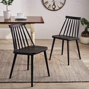 Db Midcentury Modern Spindle Back <b>Dining</b> <b>Chairs</b> Set Of 2 Black Pu Leather Solid Wood Legs For Living Room Home Office - Product Image 6