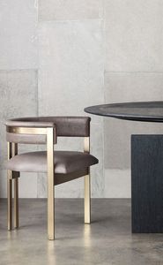 Sedia da Pranzo Moderna di Lusso in Acciaio Inox Bronzato a Tre Gambe <span class=keywords><strong>con</strong></span> Schienale Curvo e Braccioli in Vera Pelle - Product Image 4