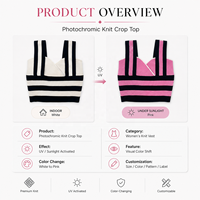 Atasan Rajut Wanita Pendek Model Cami, Reaktif UV, Bernapas, Warna Berubah Sesuai Cahaya, Ramah Lingkungan, Busana Butik, Pakaian Resor