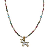 Collier en cristal fait main pour femme, avec pendentif petit cheval perlé imitation perle de cuivre couleur douce, vente en gros d'usine, tendance