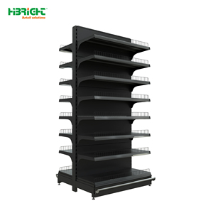 Black <b>Metal</b> Supermarket Display Shelf Retail Store Rack Floor Standing <b>Grid</b> Panel Shelving for Grocery Convenience Store - Product Image 5