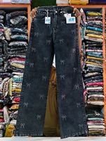 Jean cargo droit en denim à sequins pour femme, style streetwear, polyvalent toutes saisons, séchage rapide, traitement anti-plis