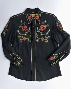 Chemises de cow-boy occidentales <span class=keywords><strong>pour</strong></span> hommes automne 2024, Camisas De Manga Larga, chemises à manches longues vintage à imprimé crâne et <span class=keywords><strong>fleurs</strong></span>, boutons-pression - Product Image 3